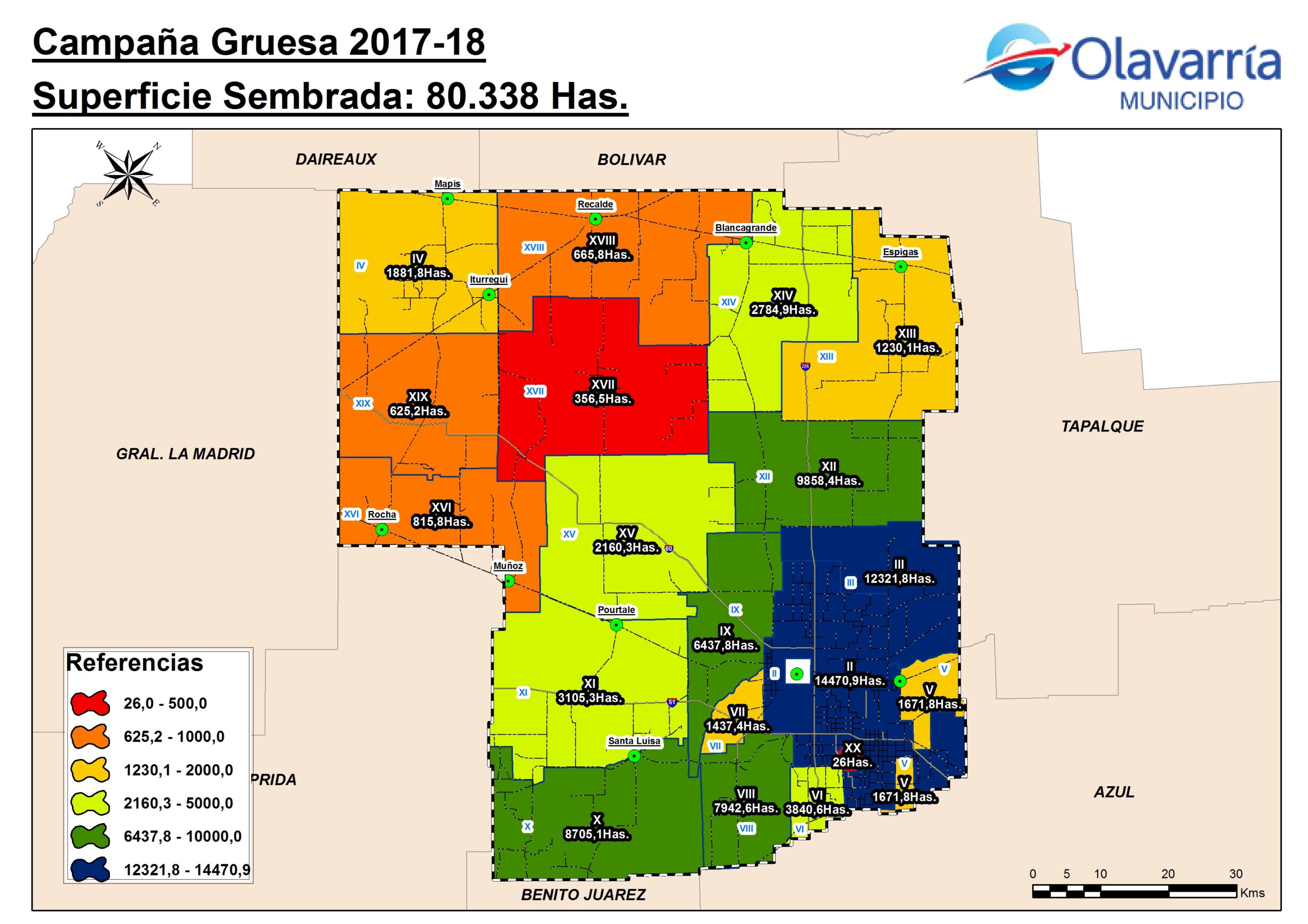 distribución espacial ocupada por los cultivos de la campaña gruesa